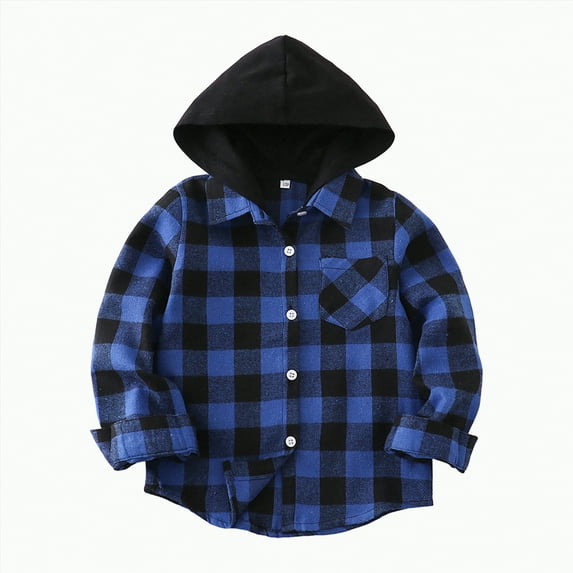 TOWED22 Boys Flannel Shirt Toddler Buffalo Plaid Shirt Long Sleeve Button up Shirts Kids Casual Tops(Blue,18-24 M)