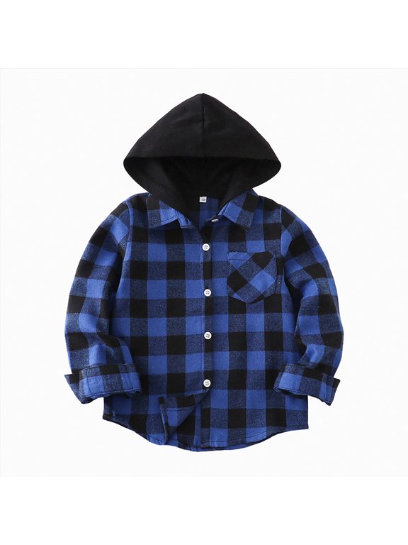 Boys Flannel Shirt Toddler Buffalo Plaid Shirt Long Sleeve Button up Shirts Kids Casual Tops(Blue,3-4 Y)