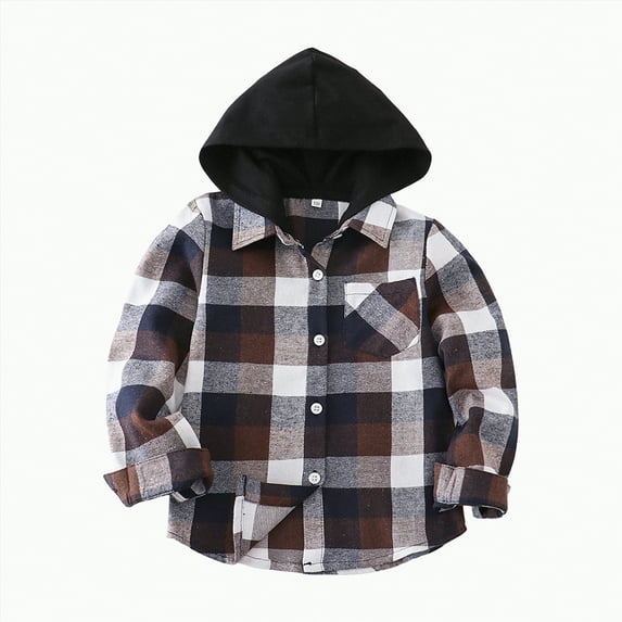 TOWED22 Boys Flannel Shirt Toddler Buffalo Plaid Shirt Long Sleeve Button up Shirts Kids Casual Tops(Coffee,6-12 M)