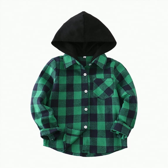 TOWED22 Boys Flannel Shirt Toddler Buffalo Plaid Shirt Long Sleeve Button up Shirts Kids Casual Tops(Green,5-6 Y)