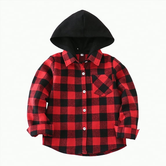 TOWED22 Boys Flannel Shirt Toddler Buffalo Plaid Shirt Long Sleeve Button up Shirts Kids Casual Tops(Red,3-6 M)