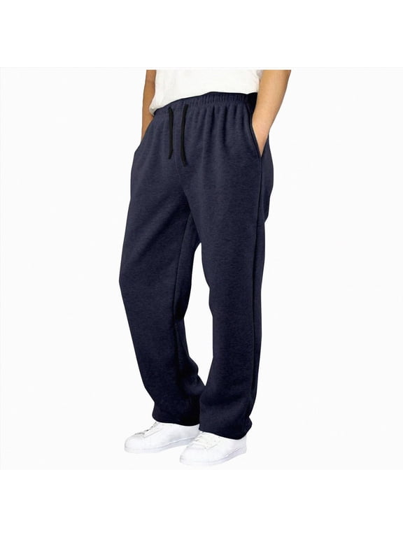 Boys' French Terry Open Bottom Sweatpants Sweats for School Kids Teens with Pockets,Navy,7-8 Y
