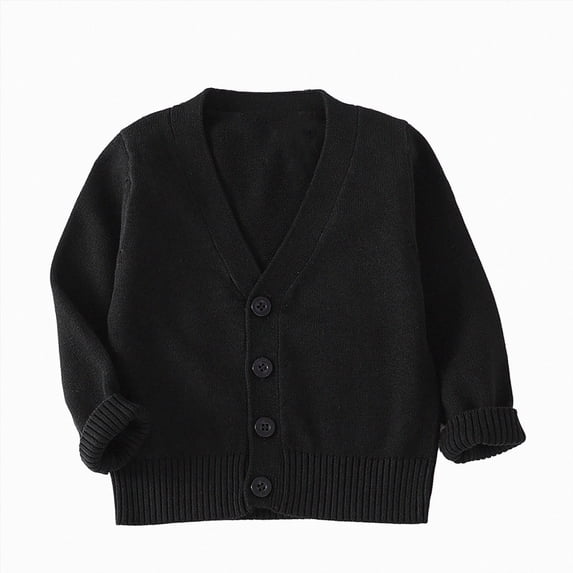 TOWED22 Boys Girls Button Closure Cardigan Toddler Cotton Knit Sweater Solid Color V-Neck Cardigan School Uniforms,Black,12-18 M