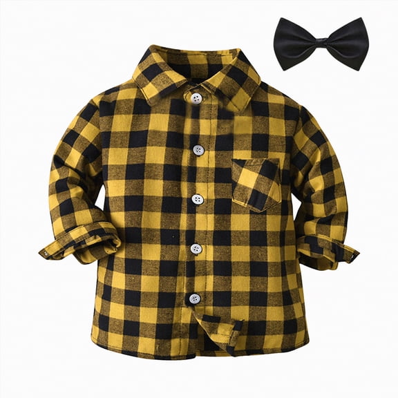 TOWED22 Boys Girls Flannel Shirt Jacket Kids Long Sleeve Plaid Button Down Shacket Christmas Coat Top Fall Outwear Clothes(Yellow,5-6 Y)