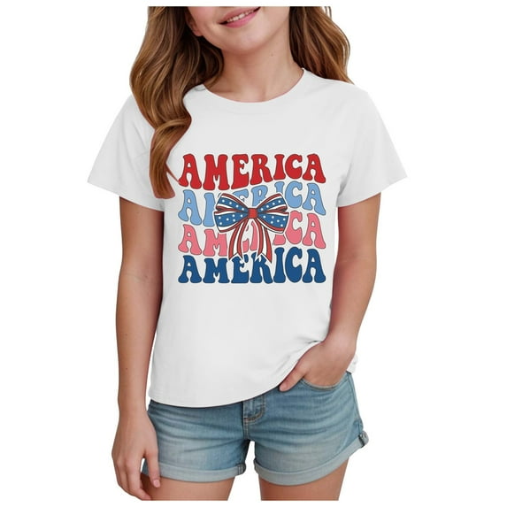 TOWED22 Boys Girls Graphic 4th of July Shirts Funny American Flag Tshirts Kids Short Sleeve Tees 5-12 Years(White,9-10 Y)