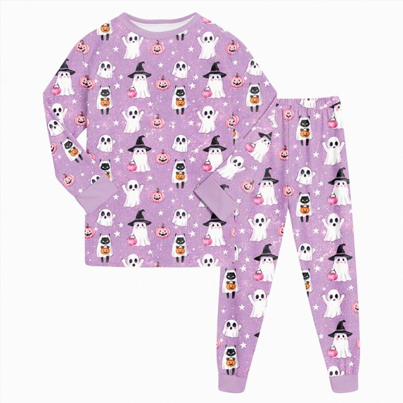 TOWED22 Boys Girls Halloween Pajamas Funny Graphic Long Sleeve Top Long Pants Pajama Sets Kids Funny Prints Pjs 2 Piece Boy Sleepwear