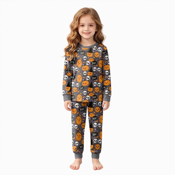 TOWED22 Boys Girls Halloween Pajamas Ghost Graphic Long Sleeve Pant Sets Pumpkin Pjs Kids Holiday Sleepwear