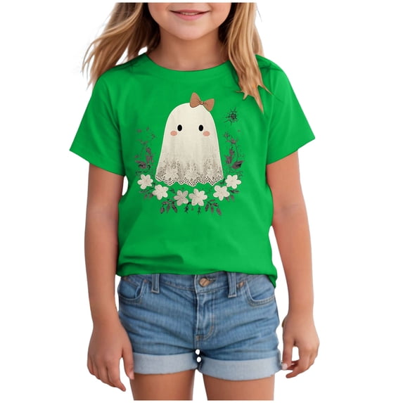 TOWED22 Boys Girls Halloween Shirts Toddler Short Sleeve Pumpkin Spooky Dude Bat Tee Tops T-Shirts,Green,12-13 Y