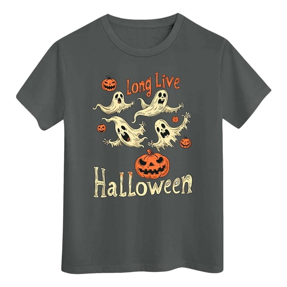 TOWED22 Boys Girls Halloween Shirts Toddler Short Sleeve Pumpkin Tee Tops T-Shirts,Grey,13-14 Y