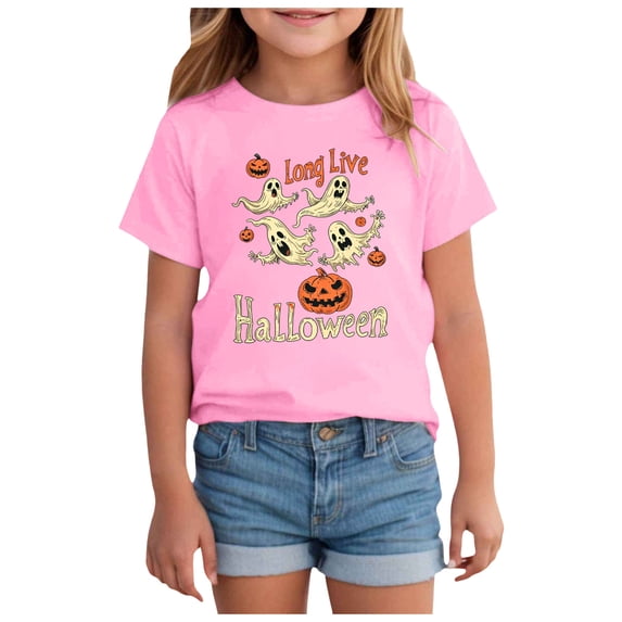 TOWED22 Boys Girls Halloween Shirts Toddler Short Sleeve Pumpkin Tee Tops T-Shirts,Pink,5-6 Y