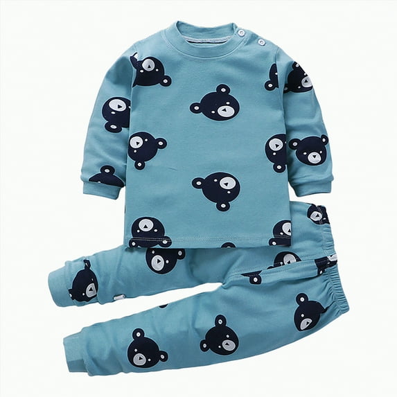 TOWED22 Boys Girls Pajamas Cotton Print Pjs Long Sleeve Pullover Sweatshirt Top Jogger Pant Sets 2 Piece Outfit Fall Winter Baby Boy Clothes Blue,3-6 M