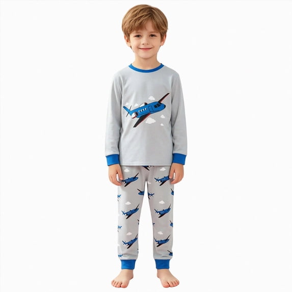 TOWED22 Boys Girls Pajamas Cotton Truck Pjs Toddler 2 Piece Sleepwear Kids Winter Clothes Set 3 6 9 12 18 24 Months 2t 3t 4t 5t 6t 7t 8t 9t(Light Blue,3-4 Y)