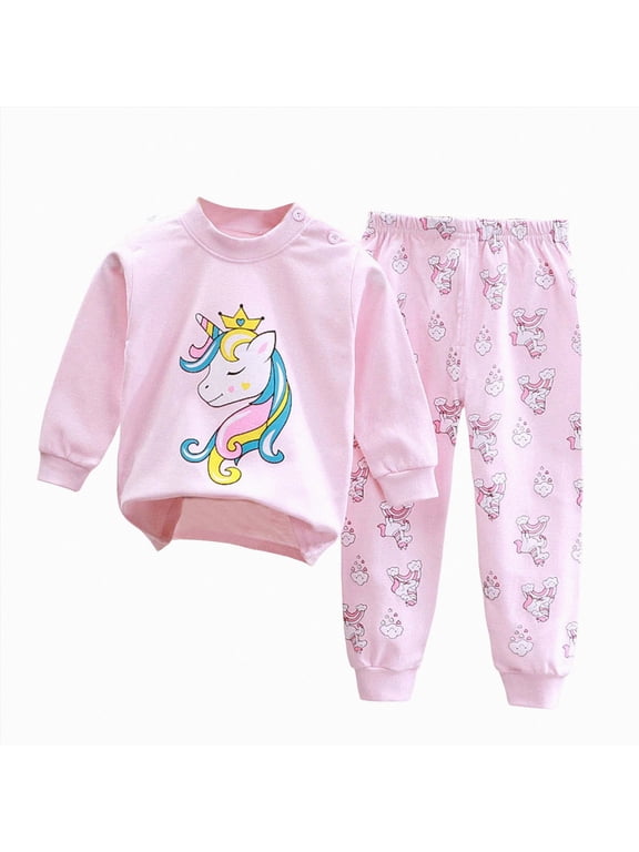 Boys Girls Prints Pajamas 2 Pieces Long Sleeve Jammies Set Toddler Pjs Fall Winter Sleepwear 3 6 9 12 18 24 Months 2 3 4 5 6 7 8 9 Years(Light Pink,6-7 Y)
