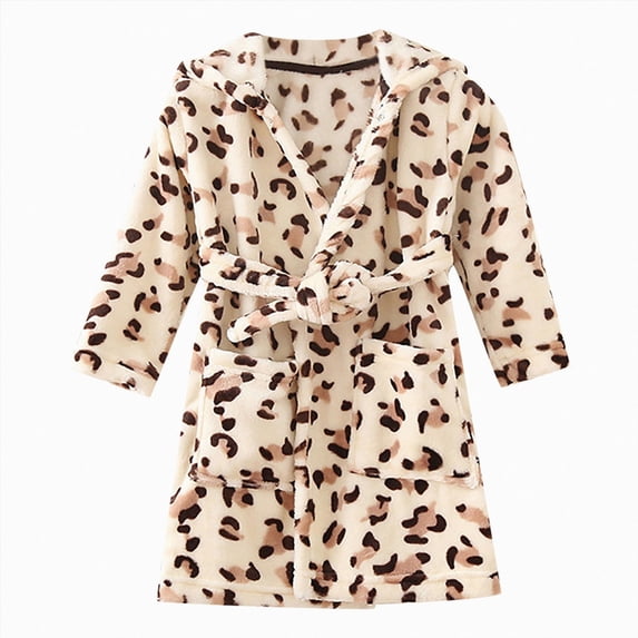 TOWED22 Boys Girls Robe Kids Flannel Hooded Bathrobe Sleepwear Pajamas Toddler Soft Plush Robes for Girls(Coffee,3-4 Y)