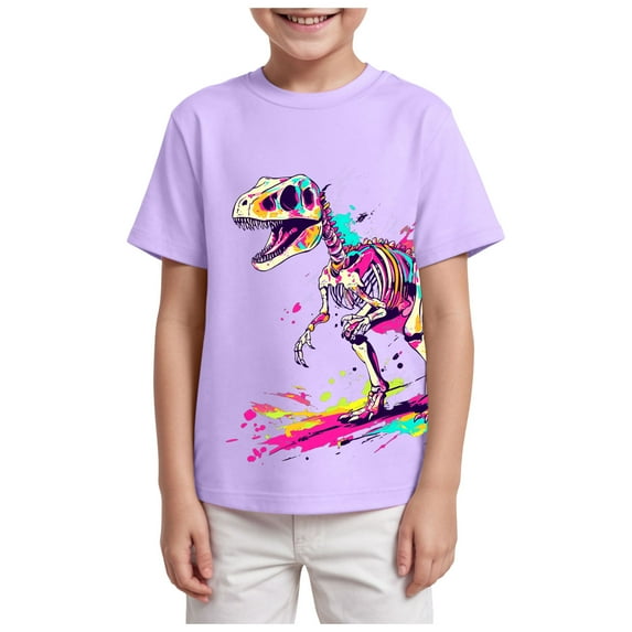 TOWED22 Boys Graphic T-Shirts Short Sleeve Crew Neck Tees Print Casual Summer Tops(Purple,11-12 Y)