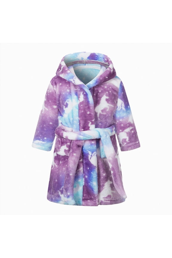 Boys' Hooded Bathrobe Kids Plush Fuzzy Fleece Robe Teen boy Soft Spa Robe Girls Sleepwear pajamas Toddler Nightgown(Purple,7-8 Y)