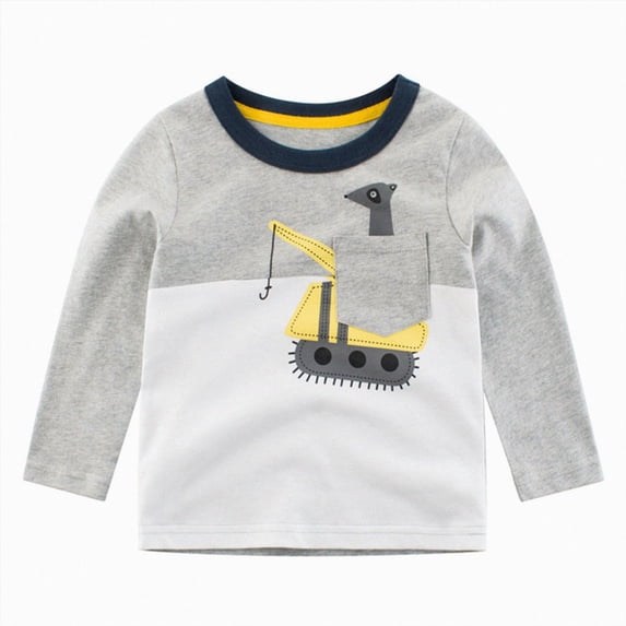 TOWED22 Boys Long Sleeve T-Shirt Cotton Casual Winter Cartoon Graphic Crewneck Basic Active Tops Tee Tunic Shirts,Grey,4-5 Y