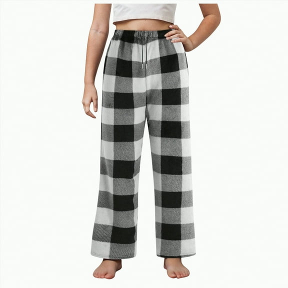 TOWED22 Boys Pajama Pants Sleep Pants Soft Elastic Waist Kids Pajama Bottoms Plaid Lounge Pants with 2 Pockets(Black,10-11 Y)