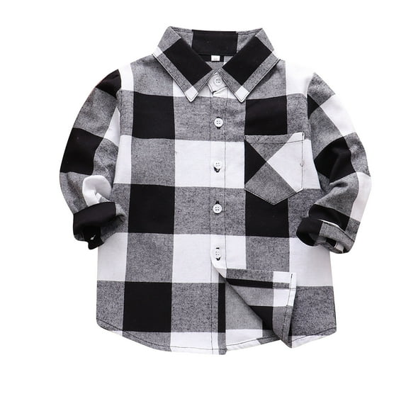 TOWED22 Boys Plaid Button up Shirts Long Sleeve Roll Up Cotton Spring Fall Shirt Casual Tops(White,4-5 Years)