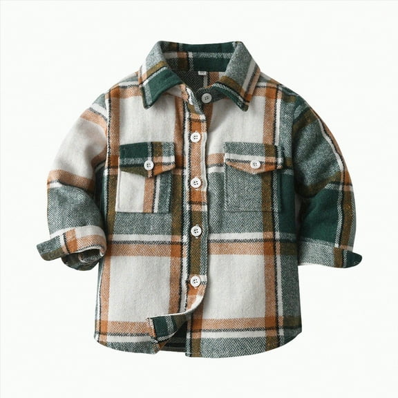 TOWED22 Boys Plaid Shirt Long Sleeve Flannel Shirt Kids Button Down Shirts(Dark Green,6-12 M)