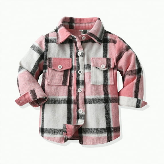 TOWED22 Boys Plaid Shirt Long Sleeve Flannel Shirt Kids Button Down Shirts(Pink,8-9 Y)