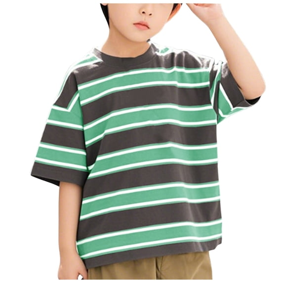 TOWED22 Boys Plain Basic Tees 5-16 Years Cotton Solid Color/Graphic Print Short Sleeve Crewneck T Shirts Teen Boys Summer Clothes(Green,3-4 Y)