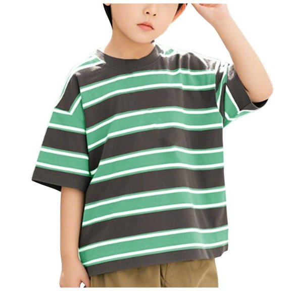 TOWED22 Boys Plain Basic Tees 5-16 Years Cotton Solid Color/Graphic Print Short Sleeve Crewneck T Shirts Teen Boys Summer Clothes(Green,3-4 Y)