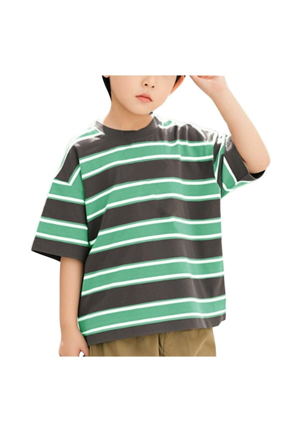 Boys Plain Basic Tees 5-16 Years Cotton Solid Color/Graphic Print Short Sleeve Crewneck T Shirts Teen Boys Summer Clothes(Green,3-4 Y)