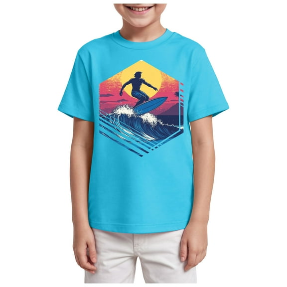TOWED22 Boys Short Sleeve Graphic Tees 5-14 Years Crew Neck T-Shirts Prints Casual Summer Tops(Sky Blue,2-3 Y)