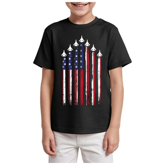 TOWED22 Boys Short Sleeve Shirts Kids Summer Crewneck T-Shirts Casual Tops Tees 5-14 Years(Black,13-14 Y)