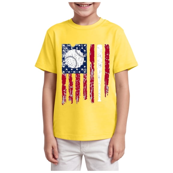TOWED22 Boys Short Sleeve T-Shirts Crew Neck Tees Classic Stripes Color Block Patterns Summer Tops(Yellow,7-8 Y)