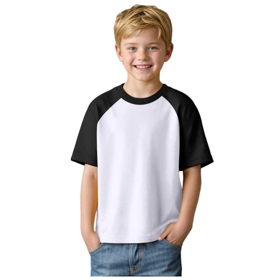 TOWED22 Boys Short Sleeve T Shirts Kids Summer Crewneck Solid Color/Graphic Print Tops Fashion Tees 5-14 Years(Black,5-6 Y)
