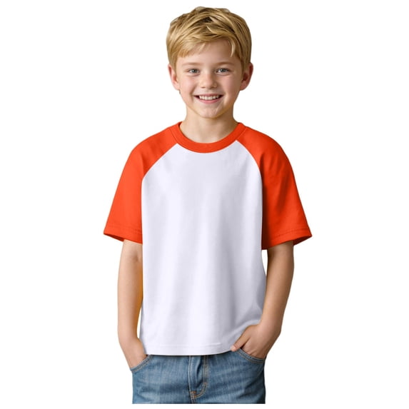 TOWED22 Boys Short Sleeve T Shirts Kids Summer Crewneck Solid Color/Graphic Print Tops Fashion Tees 5-14 Years(Orange,9-10 Y)
