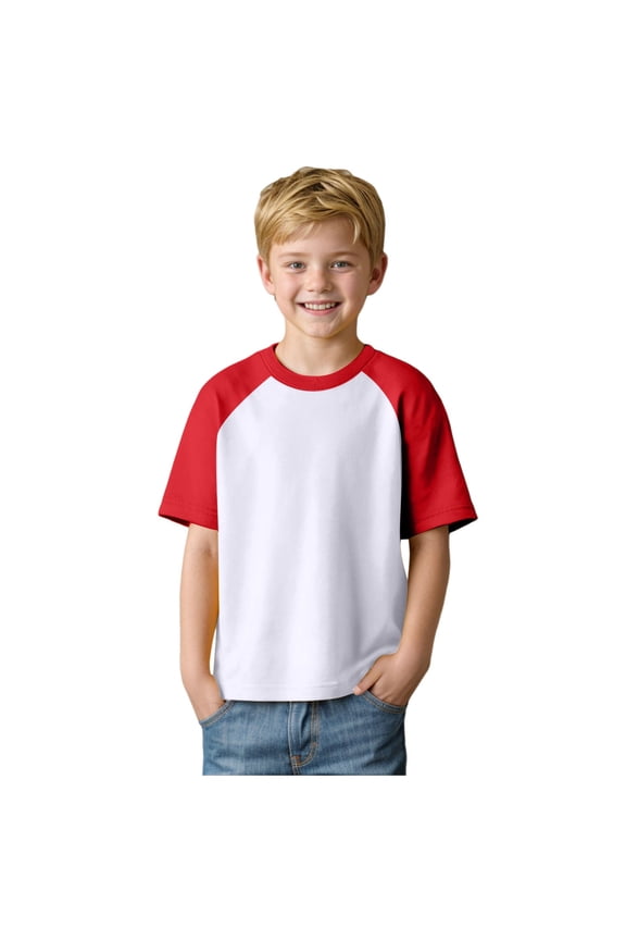 Boys Short Sleeve T Shirts Kids Summer Crewneck Solid Color/Graphic Print Tops Fashion Tees 5-14 Years(Red,3-4 Y)