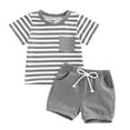 thumbnail image 1 of TOWED22 Boys Summer 2pcs Clothes Set Short Sleeve Stripe T-Shirt Tee and Drawstring Shorts Outfit(Grey,12-18 M), 1 of 4