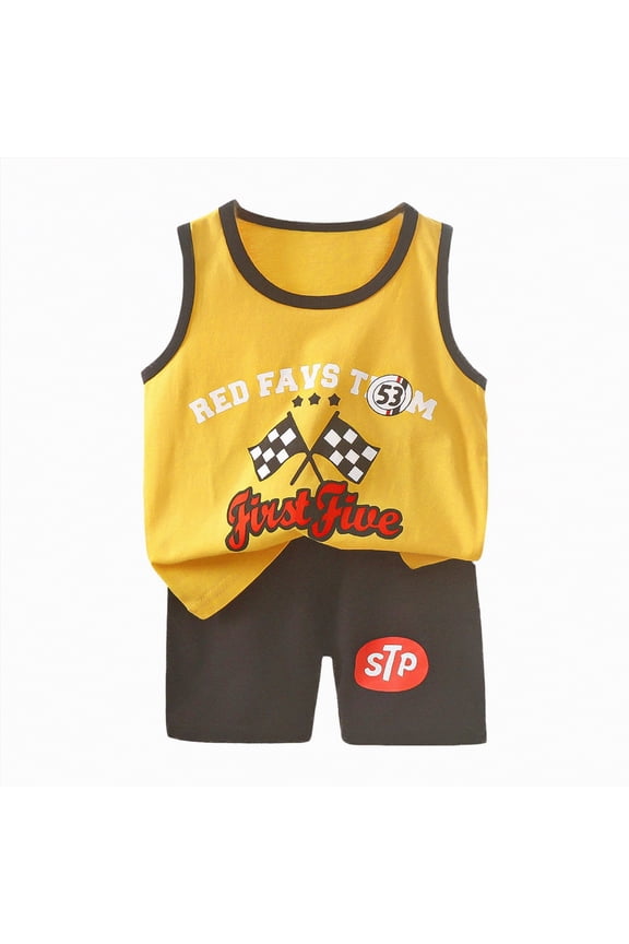 Boys Summer Outfits 2Pcs Clothing Set Sleeveless Performance Tank and Athletic Shorts 7-14 Years Yellow,2-3 Y