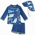 thumbnail image 1 of TOWED22 Boys Two Piece Rash Guard Swimsuits Kids Short Sleeve Swimwear Sets Bathing Suit with Hat for 2-6 Years Blue,3-4 Y, 1 of 6