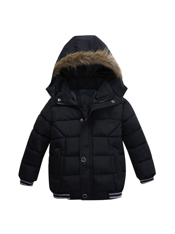 Boys Winter Coat Toddler Kids Baby Boys Girls Winter Warm Solid Coats Ears Hooded Padded Jacket Outwear(Black,4 Y)