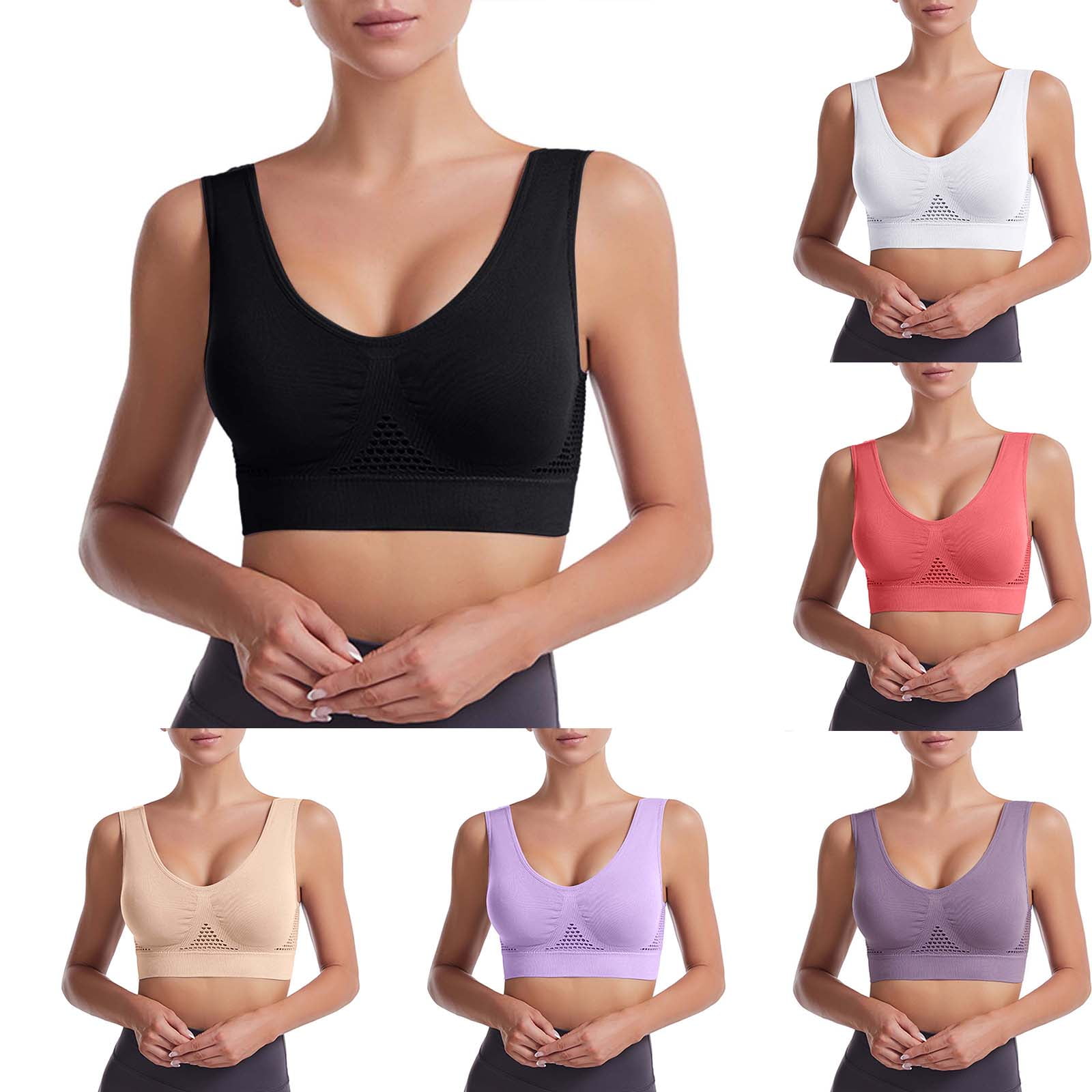 TOWED22 Plus Size Bras For Women,Women's Low Impact Padded Sports Bra for Women  Low Cut Wirefree Convertible Straps Yoga Bra Tops,Black 
