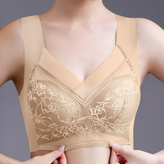TOWED22 Bras for Women,Womens Push Up Padded Bra Front Closure Underwire Plunge Bra Floral Lace Racerback T-Back Smooth T Shirt Bra,Beige