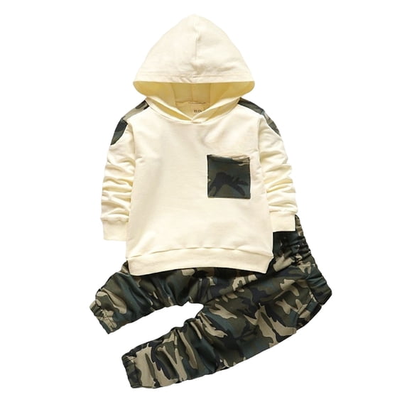 TOWED22 Camo Clothes for Boys Long Sleeve Hoodie and Pants Sets Kids 2 Piece Casual Outfits Sweatsuits,White,1-2 Y