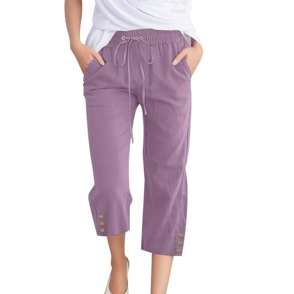 TOWED22 Womens Summer Capri Pants High Waist Casual Lounge Pants Adjustable Tie Business Casual Pants(Purple,M)