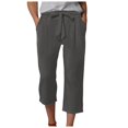 thumbnail image 1 of TOWED22 Capri Pants for Women Summer Casual Lounge Pants Cropped Cotton Linen Comfy Drawstring Baggy Trousers with Pockets（Grey,S）, 1 of 7