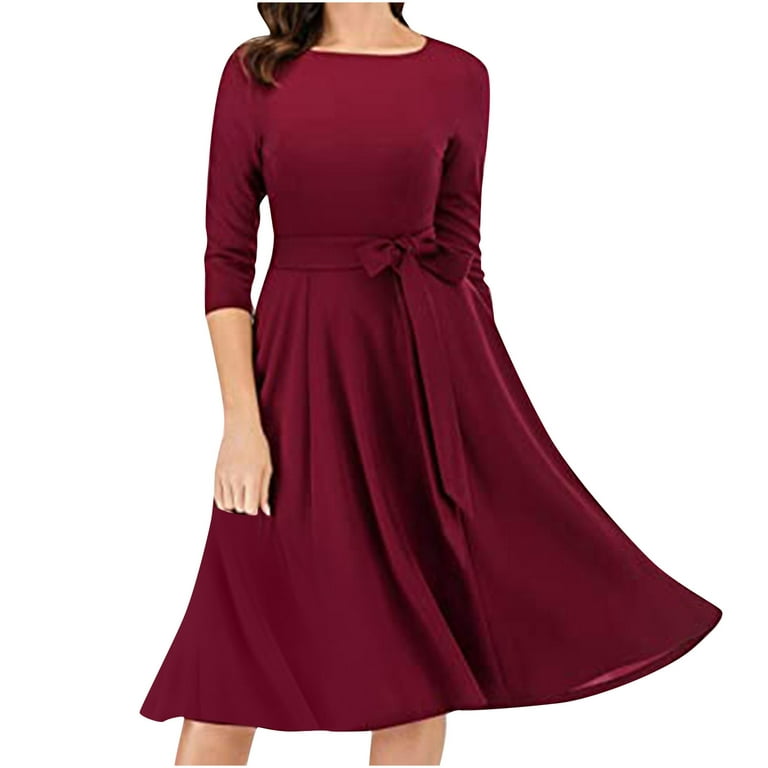 Holiday Dresses for Women 2022 Winter Fashion Plus Size Swing Mini Dress  Casual Solid Latern Long Sleeve Dress Pocket