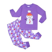 TOWED22 Christmas Outfits Little Girls Christmas Pajamas Sets for Toddler Cotton Print Sleepwear Long Sleeve 2 Pcs(Purple,6-7 Y)