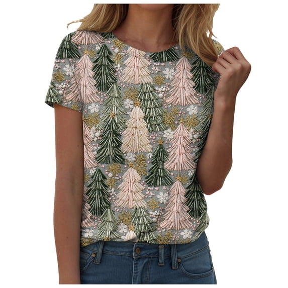 TOWED22 Christmas Shirts Women Merry Christmas Printed T-Shirts Short Sleeve Holiday Tee Xmas Gift Tops,XXL