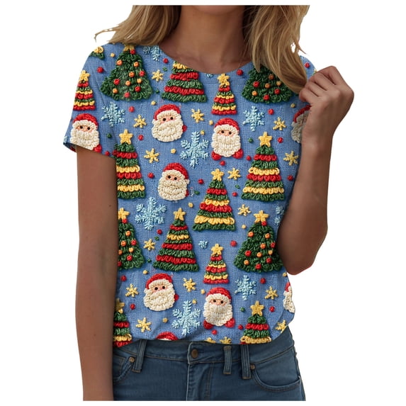 TOWED22 Christmas Shirts for Women Xmas Holiday T‑Shirt Cute Graphic Tee Top,3XL
