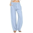 thumbnail image 1 of TOWED22 Cotton Linen Pants Women Summer Harem Baggy Wide Leg Floral Print Drawstring Cropped Pants with Pockets(Sky Blue,S), 1 of 7