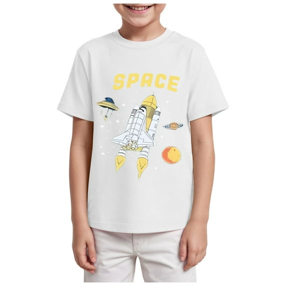 TOWED22 Cotton Shirt for 2-6T Boys Truck Dinosaur Toddler Kids T-Shirt Short Sleeve Excavator Construction T-Rex Tee Shirts(White,7-8 Y)