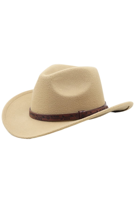 Cowboy Hats for Kids Vintage Wide Brim Felt Cowboy Hat Girls Cowgirl Hat with Belt Buckle(Beige,3-8 Y)